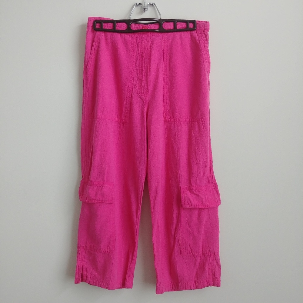 100% cotton bright pink handmade in Ecuador capris capri pants size Small